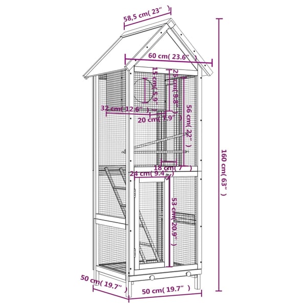 vidaXL Fuglehus brun 60x58,5x160 cm heltre furu