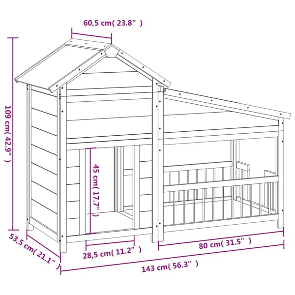 vidaXL Hundekennel brun 143x60,5x109 cm heltre furu