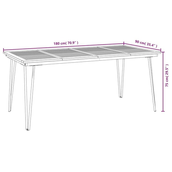 vidaXL Hagebord med hårnålsben 180x90x75 cm heltre akasie