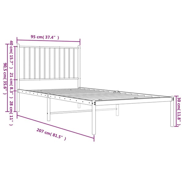 vidaXL Sengeramme i metall med hodegavl svart 90x200 cm