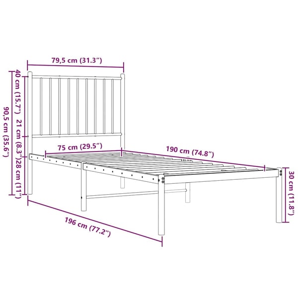 vidaXL sengeramme med sengegavl 75x190 cm metal sort
