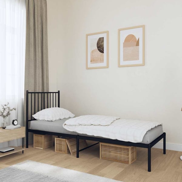 vidaXL sengeramme med sengegavl 75x190 cm metal sort