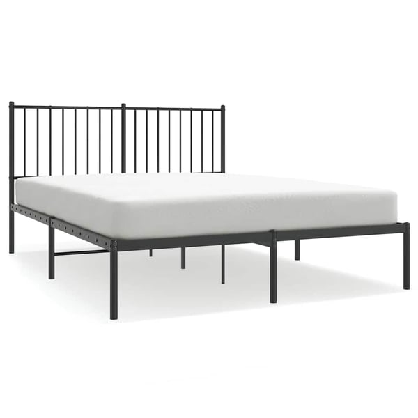 vidaXL Sängram med huvudgavel metall svart 135x190 cm