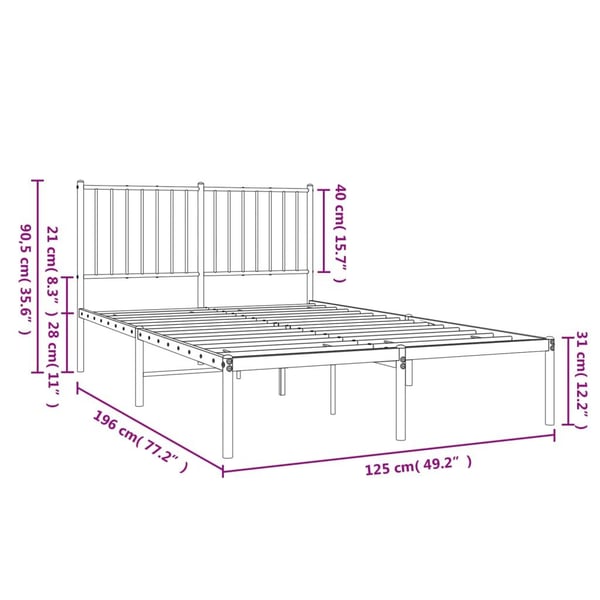 vidaXL Sengeramme i metall med hodegavl hvit 120x200 cm