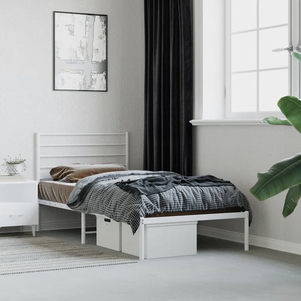 vidaXL Sengeramme i metall med hodegavl hvit 75x190 cm