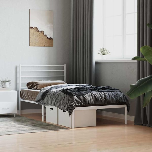 vidaXL Sengeramme i metall med hodegavl hvit 90x190 cm