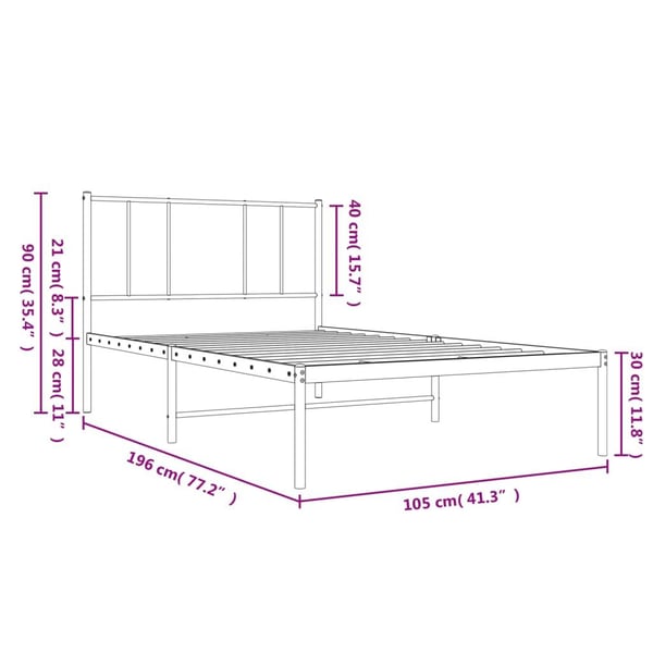 vidaXL Sengeramme i metall med hodegavl svart 100x190 cm