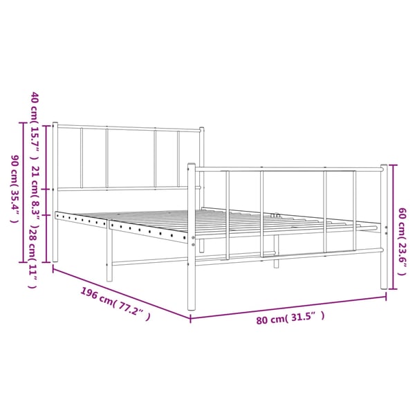vidaXL Sengeramme i metall med hode- og fotgavl svart 75x190 cm