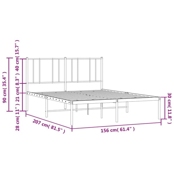 vidaXL Sengeramme i metall med sengegavl svart 150x200 cm