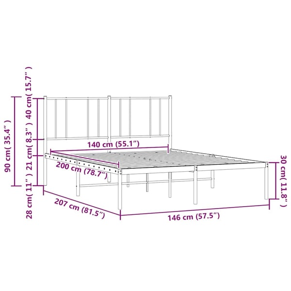 vidaXL Sengeramme i metall med sengegavl svart 140x200 cm
