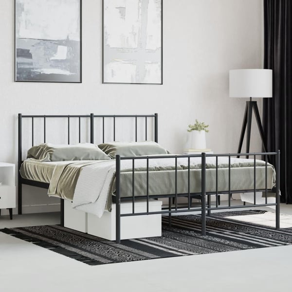 vidaXL Sengeramme i metall med hode- og fotgavl svart 150x200 cm