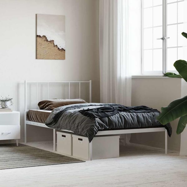 vidaXL Sengeramme i metall med hodegavl hvit 107x203 cm