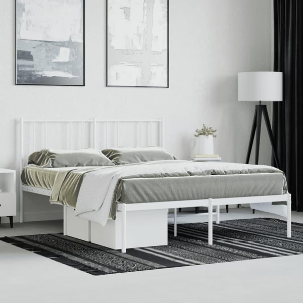 vidaXL Sengeramme i metall med hodegavl hvit 135x190 cm