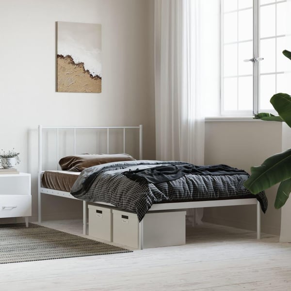 vidaXL Sengeramme i metall med hodegavl hvit 90x200 cm