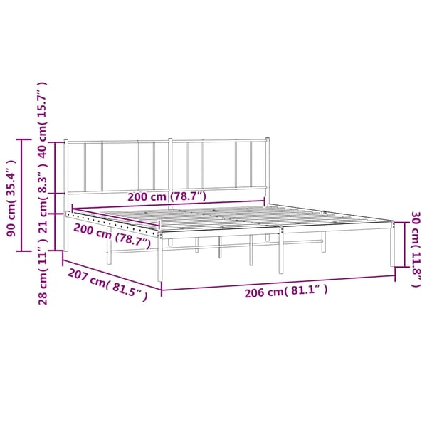 vidaXL Sengeramme i metall med sengegavl hvit 200x200 cm