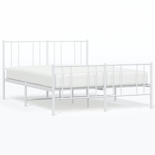 vidaXL Sengeramme i metall med hode- og fotgavl hvit 140x190 cm