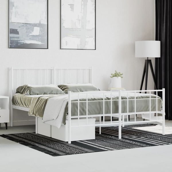 vidaXL Sengeramme i metall med hode- og fotgavl hvit 140x190 cm