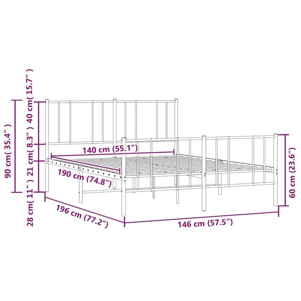vidaXL Sengeramme i metall med hode- og fotgavl hvit 140x190 cm