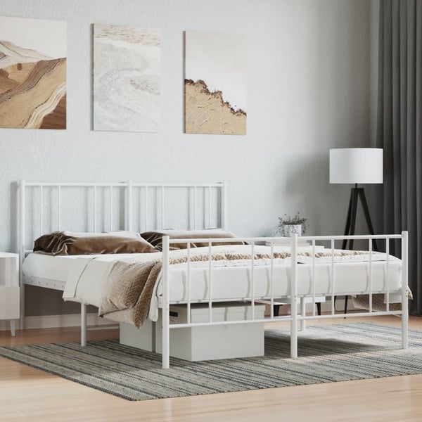 vidaXL Sengeramme i metall med hode- og fotgavl hvit 135x190 cm
