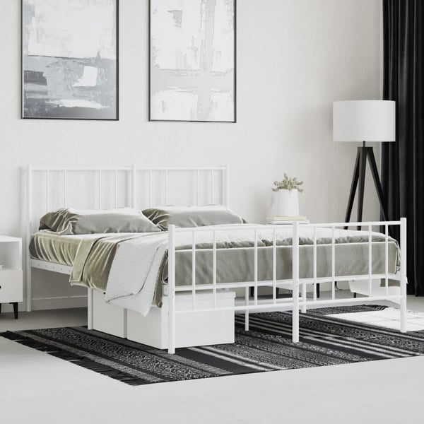 vidaXL Sengeramme i metall med hode- og fotgavl hvit 120x190 cm