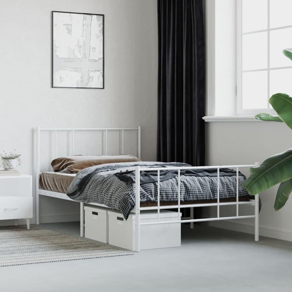 vidaXL Sengeramme i metall med hode- og fotgavl hvit 107x203 cm