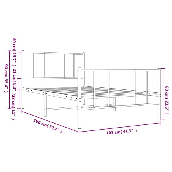 vidaXL Sengeramme i metall med hode- og fotgavl hvit 100x190 cm