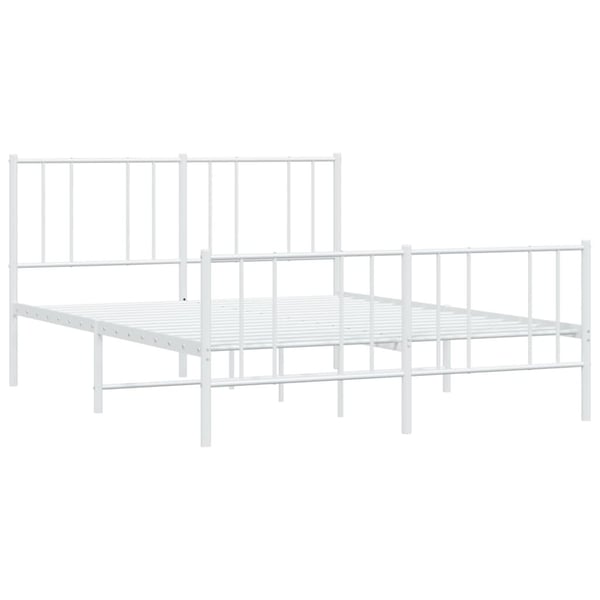 vidaXL Sengeramme i metall med hode- og fotgavl hvit 150x200 cm