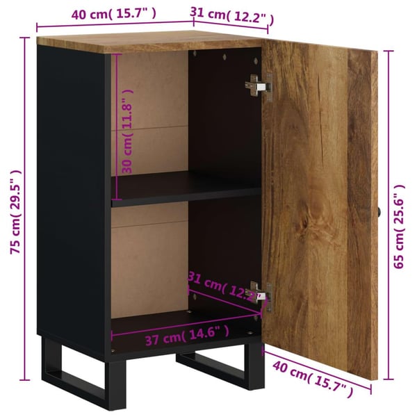 vidaXL Skjenk med dør 40x31x75 cm heltre mango
