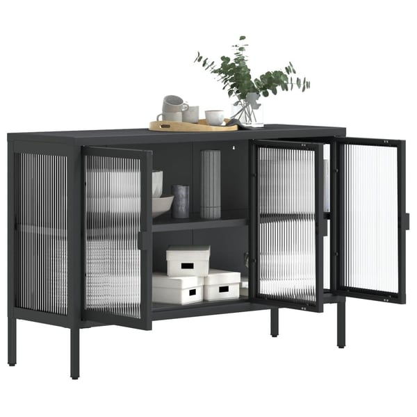 vidaXL skænk 105x35x70 cm glas og stål sort