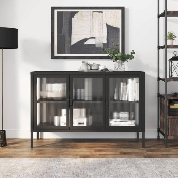 vidaXL skænk 105x35x70 cm glas og stål sort