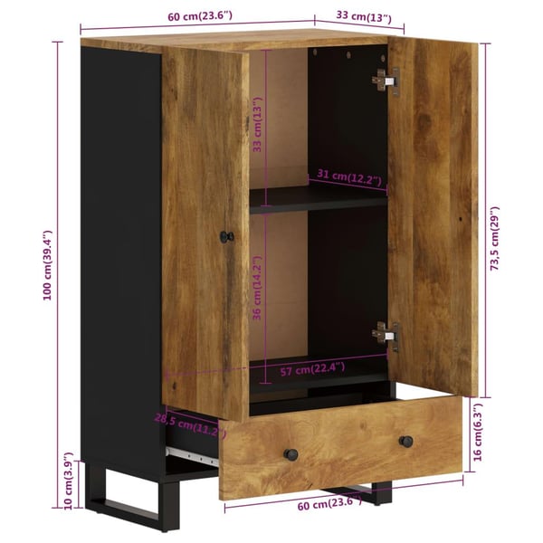 vidaXL Highboard med skuff 60x33x100 cm heltre mango og jern