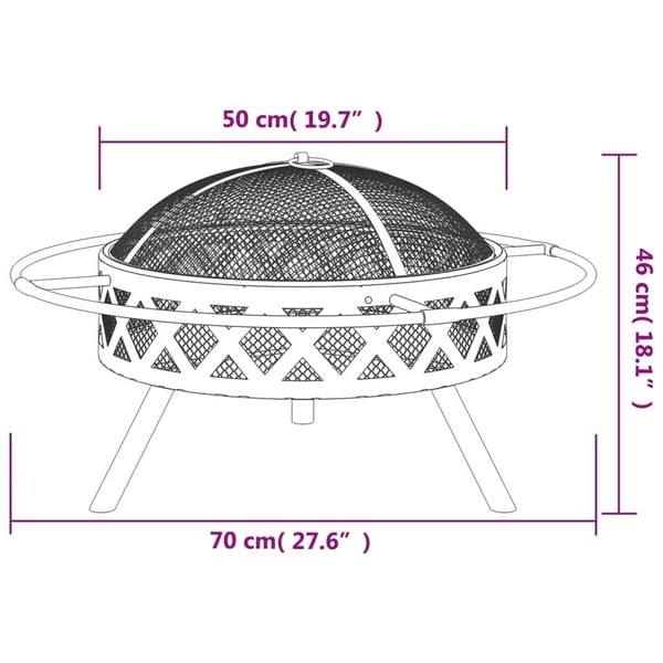 vidaXL Bålfat med ildrake 70 cm XXL stål