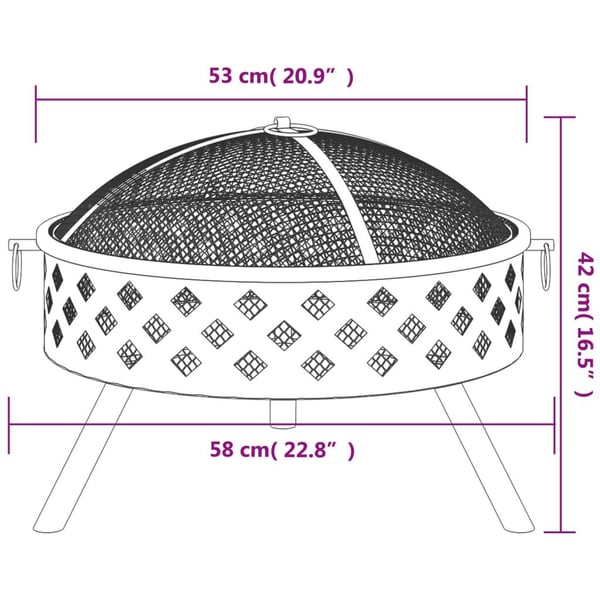 vidaXL bålfad med ildrager 58 cm XXL stål
