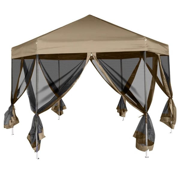 vidaXL Popup telt med sidevegger sekskantet 3,6x3,1 m gråbrun 220g/m²