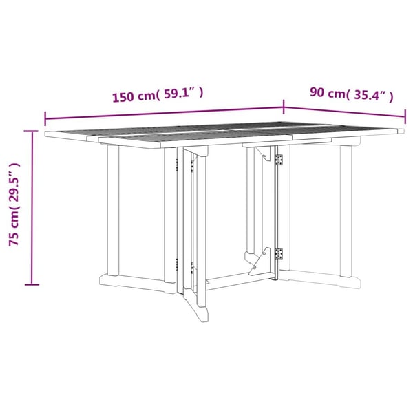 vidaXL foldbart havebord 150x90x75 cm massivt teaktræ