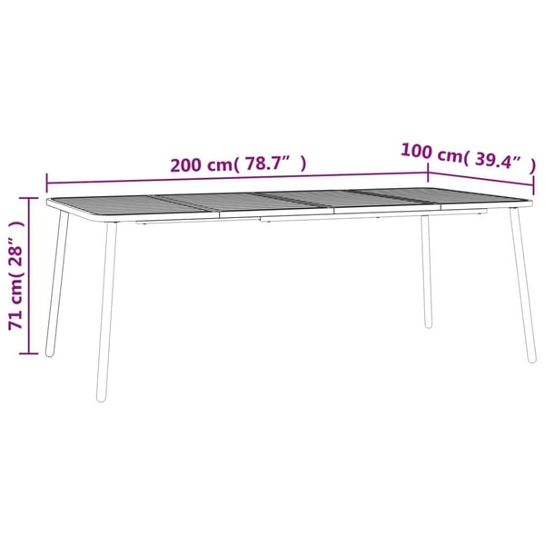 vidaXL Hagebord antrasitt 200x100x71 cm stål