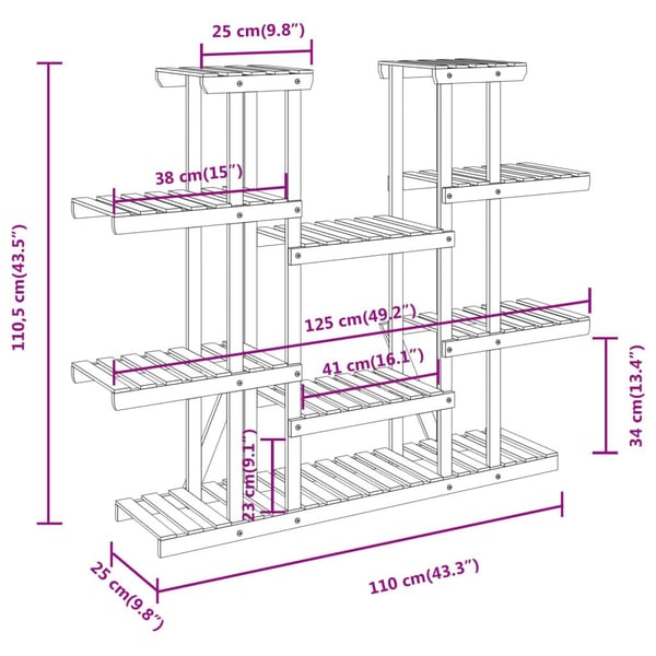 vidaXL Blomsterstativ 110x25x110,5 cm heltre gran