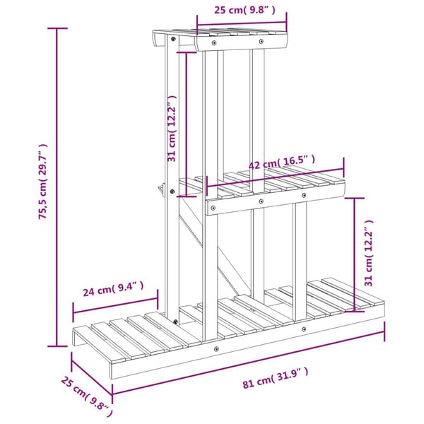 vidaXL Blomsterstativ 81x25x75,5 cm heltre gran