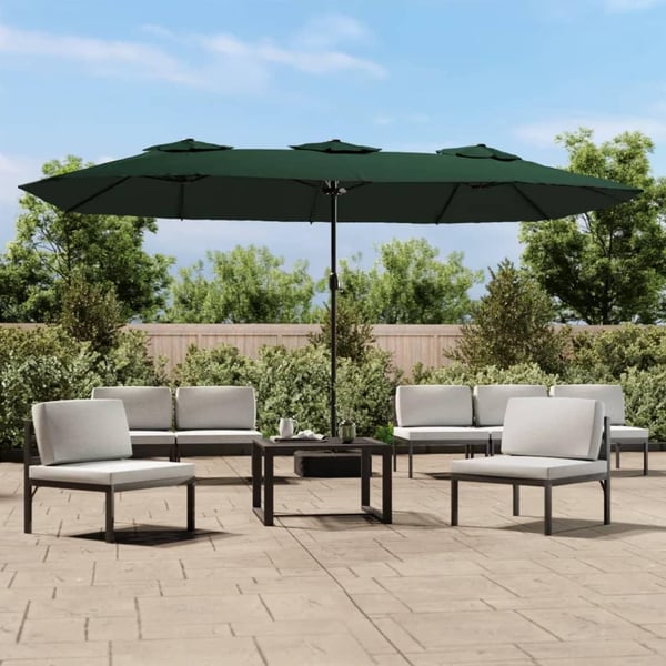 vidaXL Parasoll dobbelt hode med LED grønn 449x245 cm