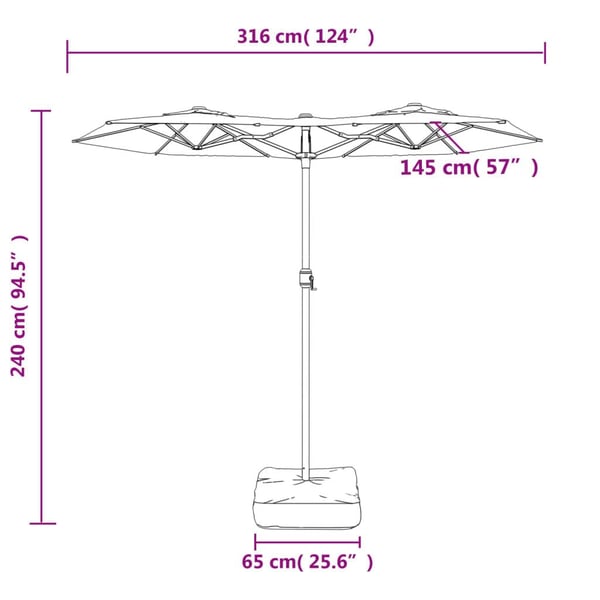 vidaXL parasol m. dobbelt parasoldug 316x240 cm sandhvid