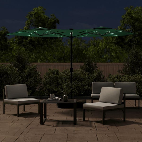 vidaXL Parasoll dobbelt hode med LED grønn 316x240 cm