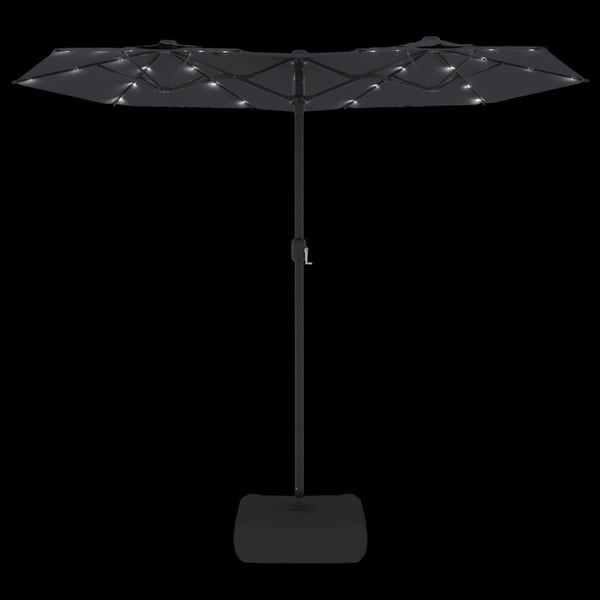 vidaXL parasol med dobbelt parasoldug og LED-lys 316x240 cm sort