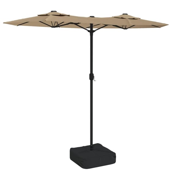 vidaXL Kaksipäinen aurinkovarjo LED-valot taupe 316x240 cm
