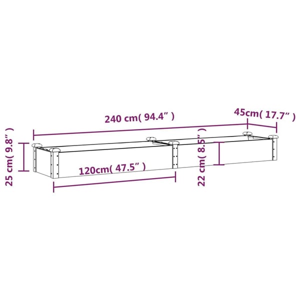 vidaXL Høybed med foring grå 240x45x25 cm heltre gran