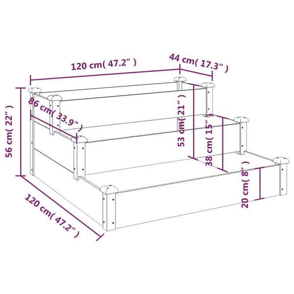 vidaXL højbed 120x120x56 cm massivt fyrretræ grå