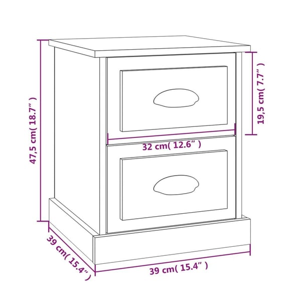 vidaXL Yöpöydät 2 kpl harmaa sonoma 39x39x47,5 cm tekninen puu