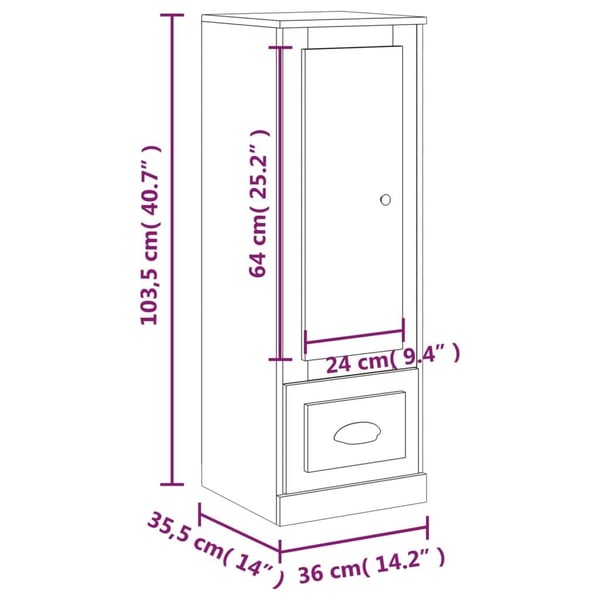 vidaXL skab 36x35,5x103,5 cm konstrueret træ brun egetræsfarve