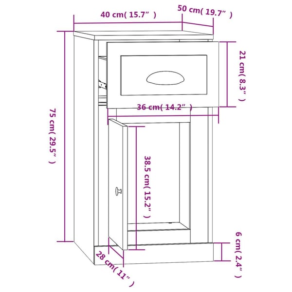 vidaXL Sideskap med skuff sonoma eik 40x50x75 cm konstruert tre