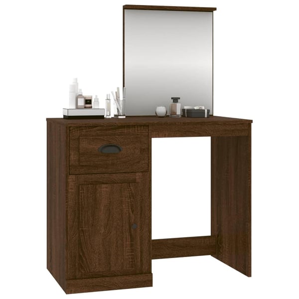 vidaXL makeupbord med spejl 90x50x132,5 cm konstrueret træ brunt eg