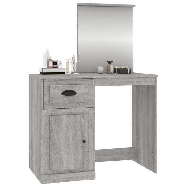 vidaXL makeupbord med spejl 90x50x132,5 cm konstrueret træ grå sonoma